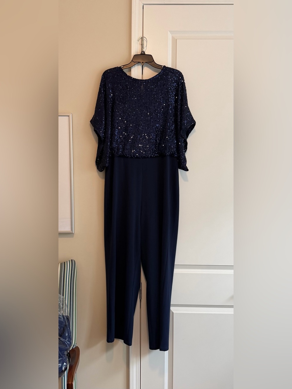 MARINA Navy Sequin Top Jumpsuit